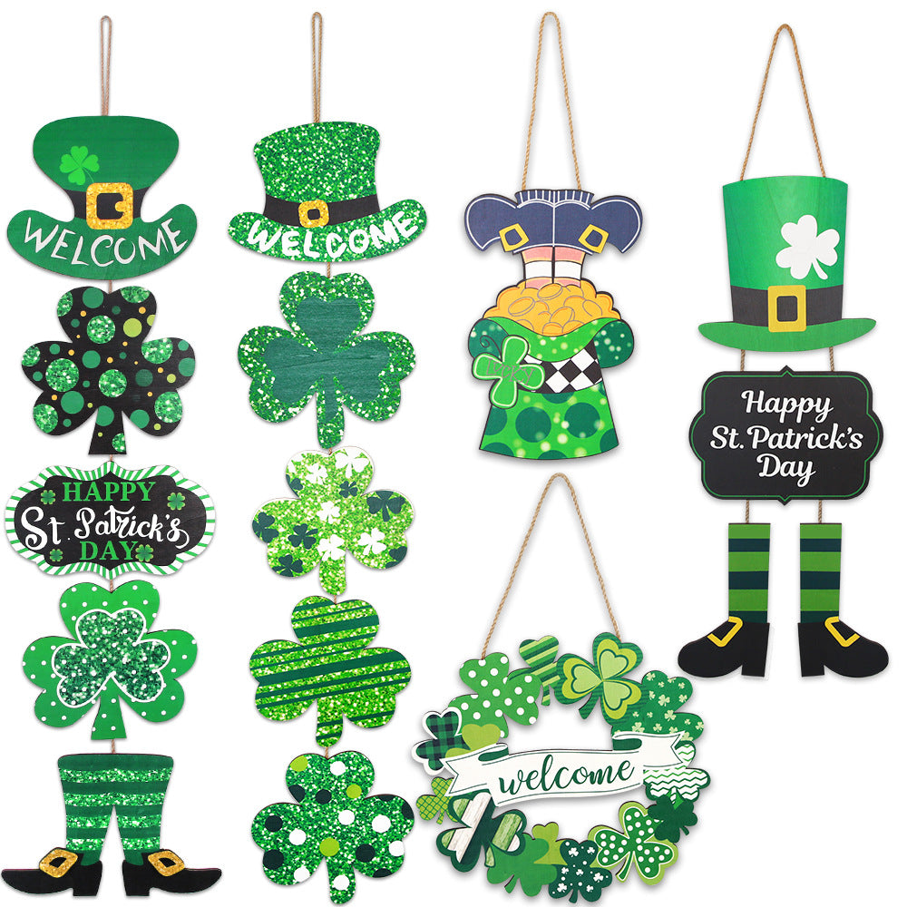 Irish Holiday Decorations Wooden Doorplate, Clover welcome doorplate, gold coin topper stand wooden board, hat boots Clover length door hanging, Clover hanging string length door hanging, Topper boots wooden board door hanging, st patrick's day decorations