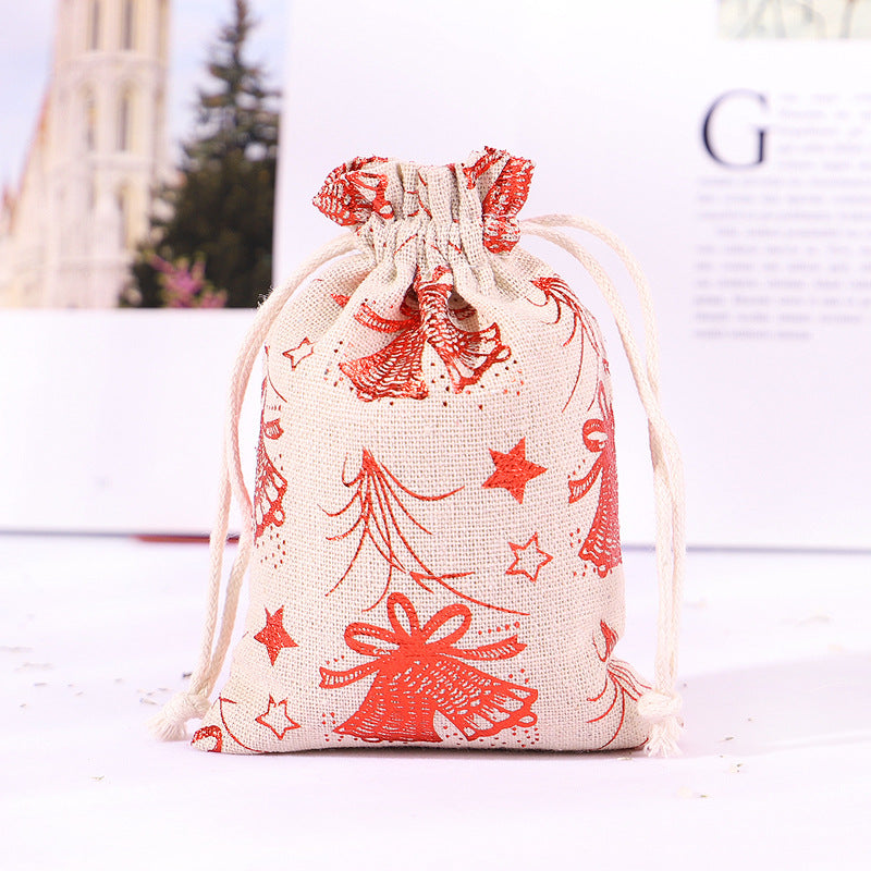 Cotton And Linen Bronzing Gift Bag Christmas Drawstring Bag