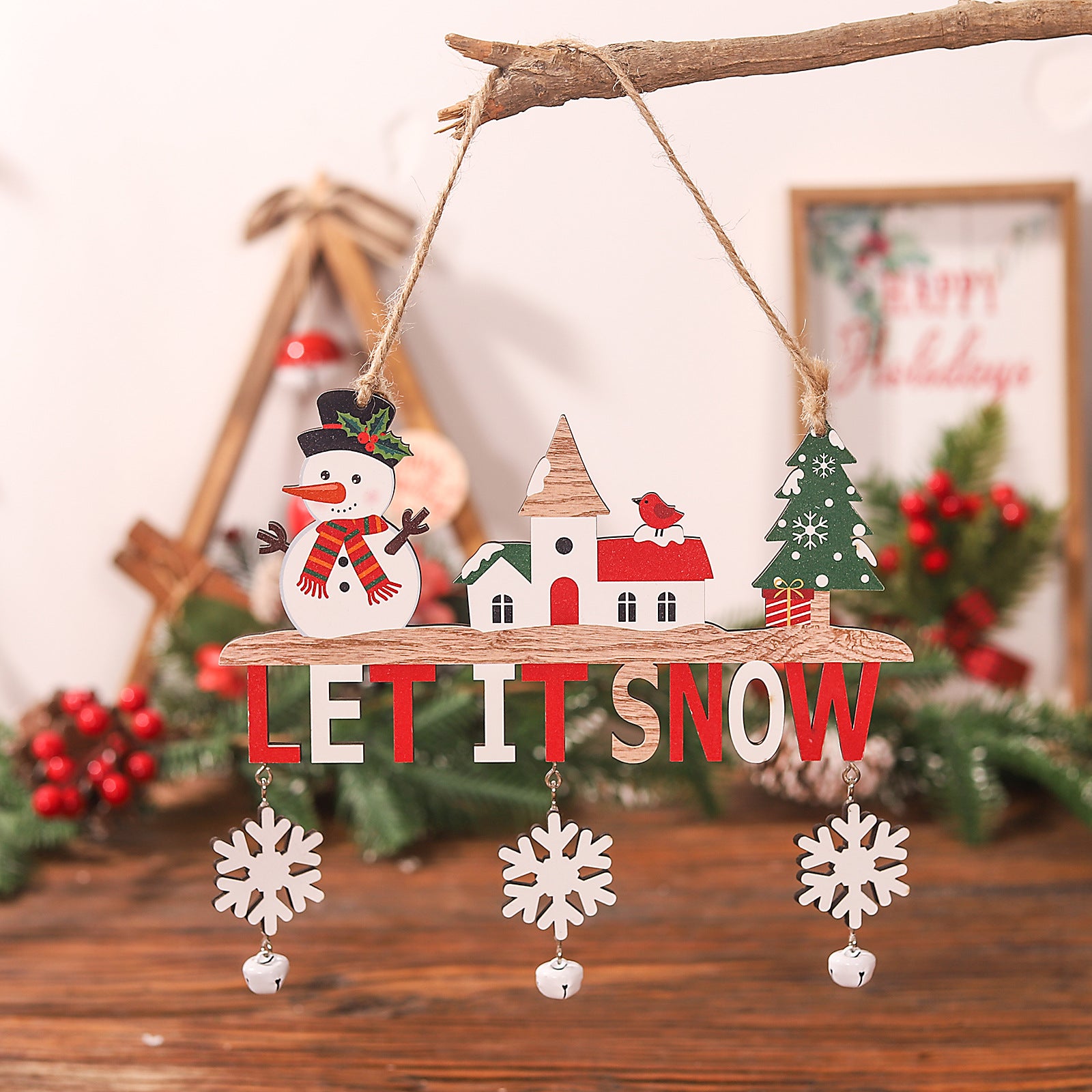 Christmas Wooden Pendant Color Welcome Board
