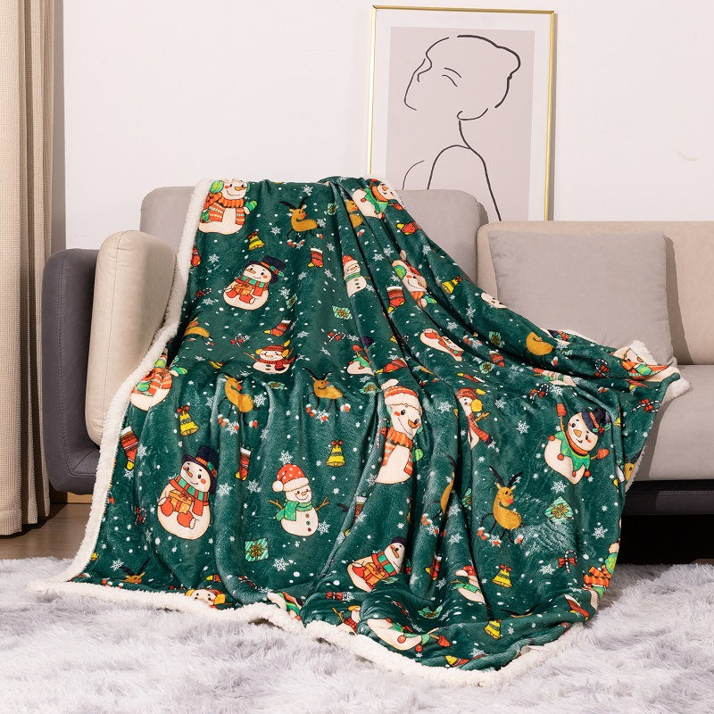 Flannel Christmas Blanket Double Layer, Christmas blanket, christmas bedding, christmas decoration items, christmas decoration indoor