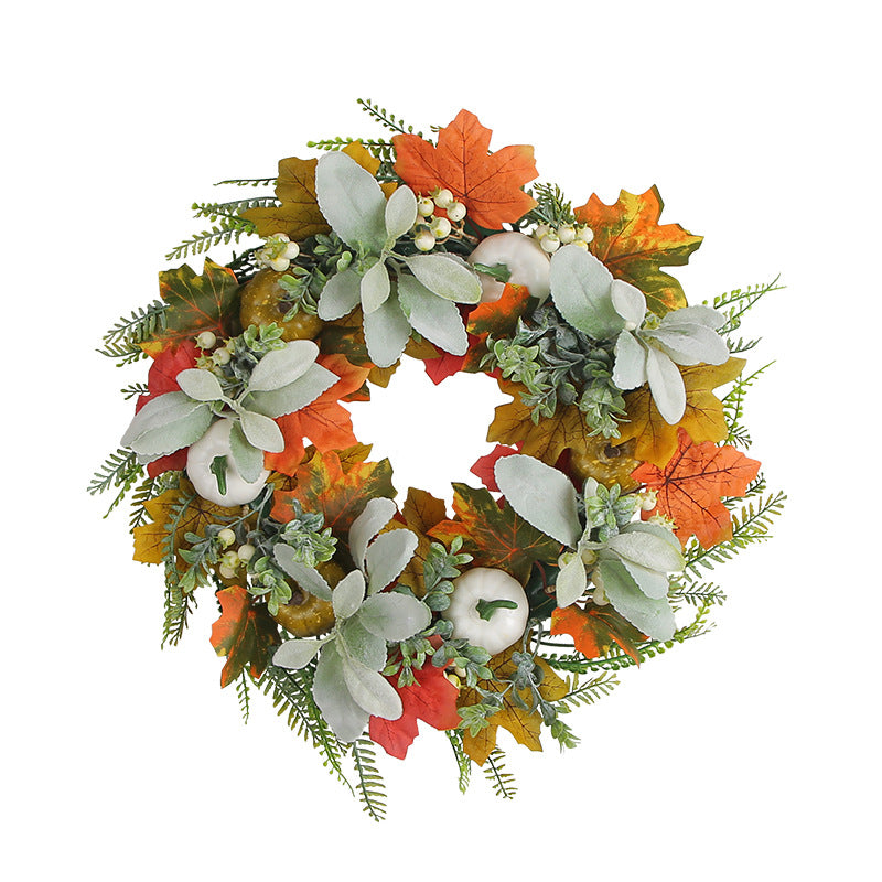 Frost Leaf Pumpkin Autumn Wreath Pendant Door Decoration