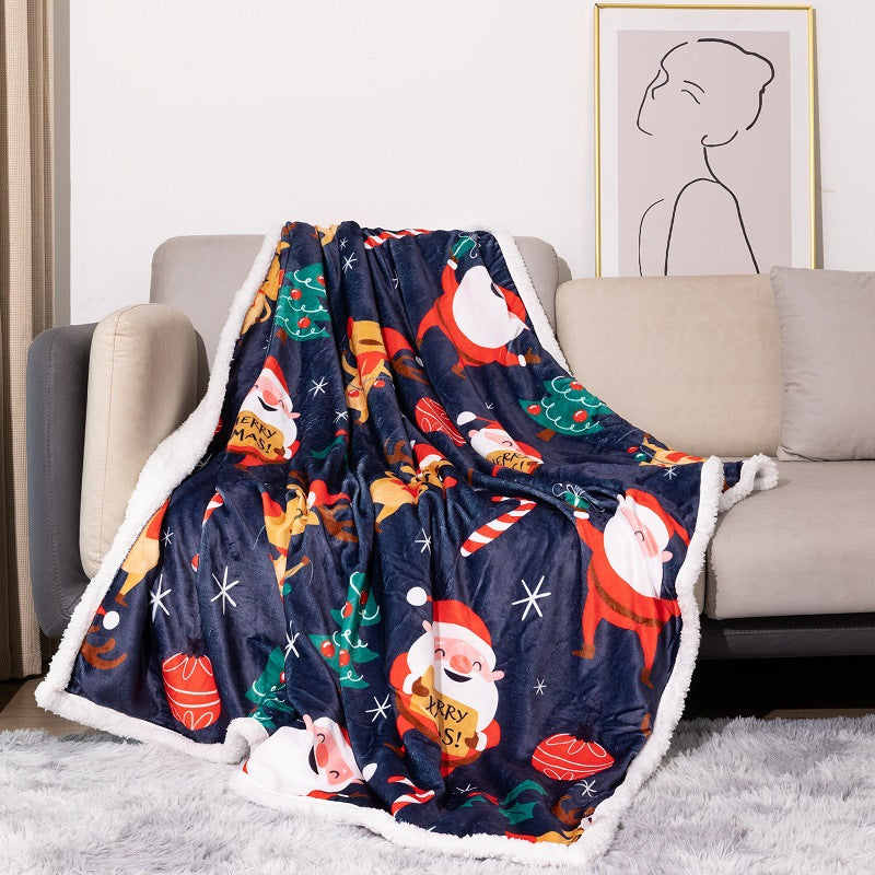 Flannel Christmas Blanket Double Layer, Christmas blanket, christmas bedding, christmas decoration items, christmas decoration indoor