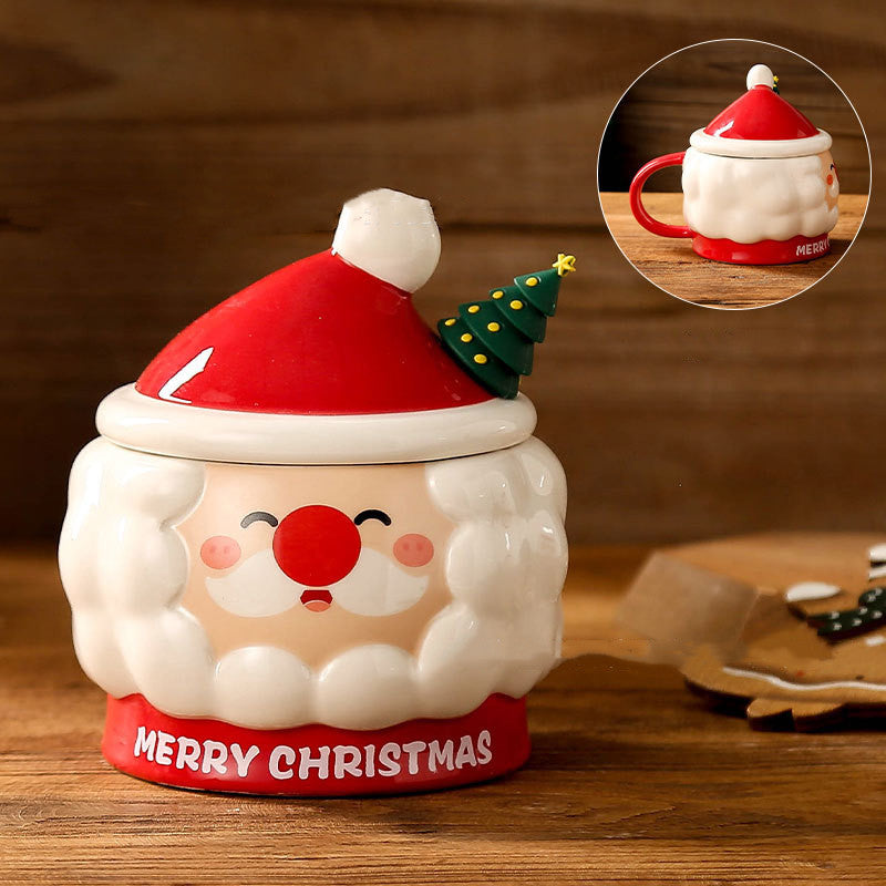 Creative Christmas Ceramic Cup With Cover Spoon Large Capacity