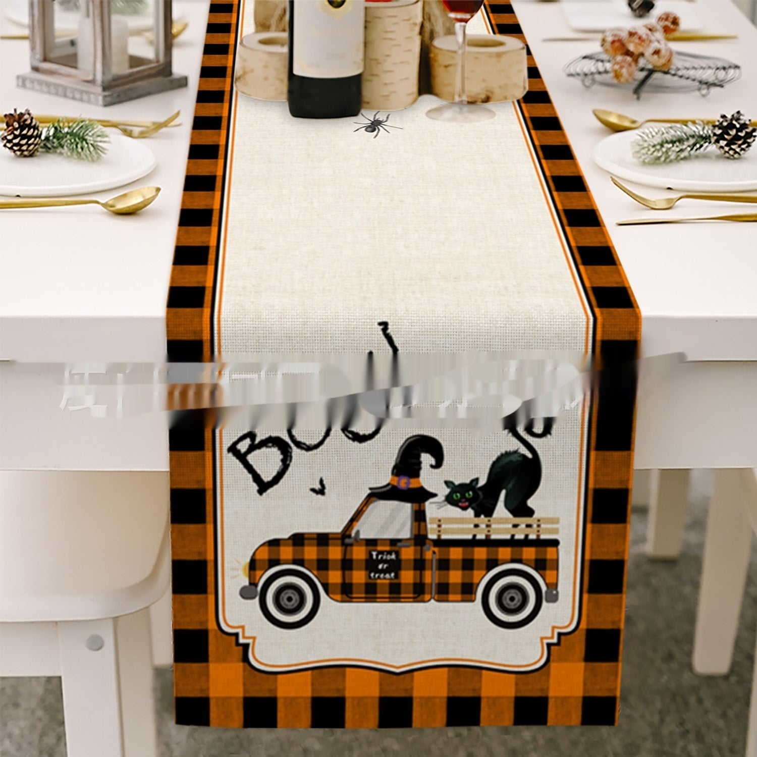 Cross-border Halloween Table Runner Cotton Linen Tablecloth Striped Printed Insulated Pumpkin Castle Decoration, Pumpkin lanterns, Jack o Lanterns, Halloween Lights, Halloween Decoration Ornaments, Halloween inflatables, carved pumpkins, Halloween wreaths, Halloween Candles, and animatronics Halloween.