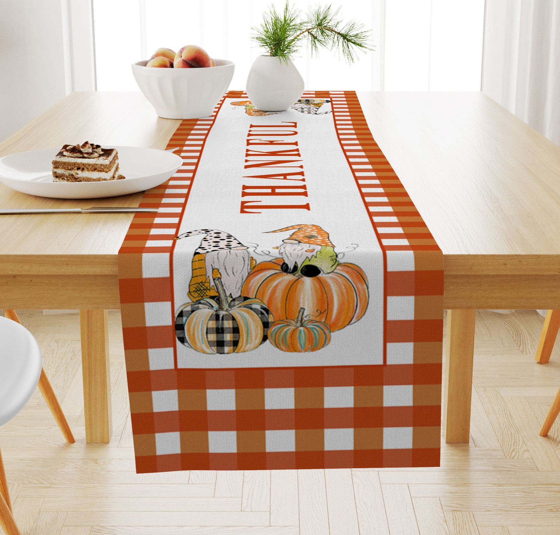 Pumpkin Maple Leaf Printed Linen Table Runner Holiday Decorative Tablecloth