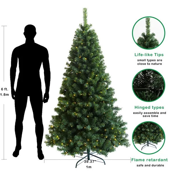 Pre-lit Christmas Tree 6ft Artificial Hinged Xmas Tree With Foldable Stand