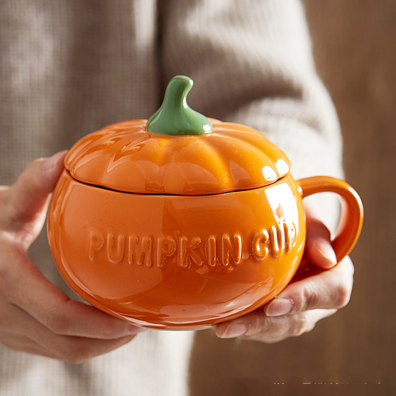 Pumpkin Cup Creative Personality Trend Water  Ceramic Spoon With Lid