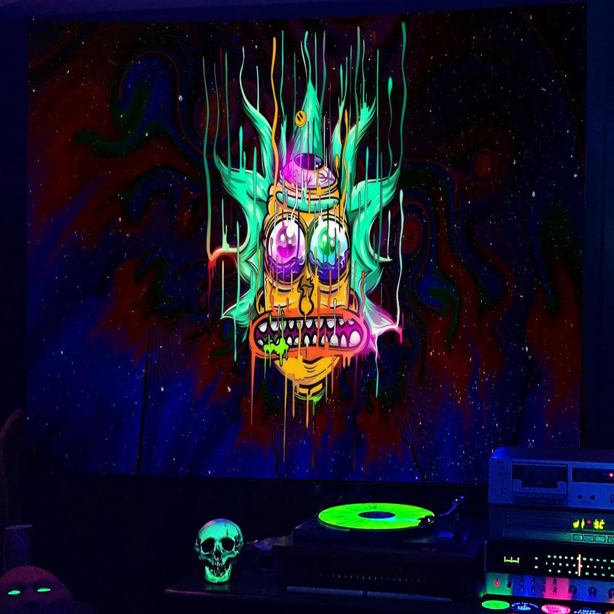 UV Fluorescent Skull Tapestry Space Wall Cloth Background