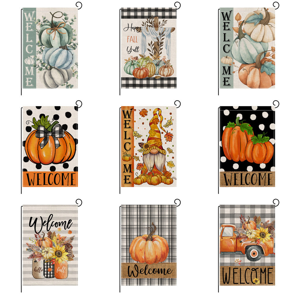 Linen Garden Banner Autumn Pumpkin Duplex Printing Courtyard Decoration Banneret Outdoor Flag Display