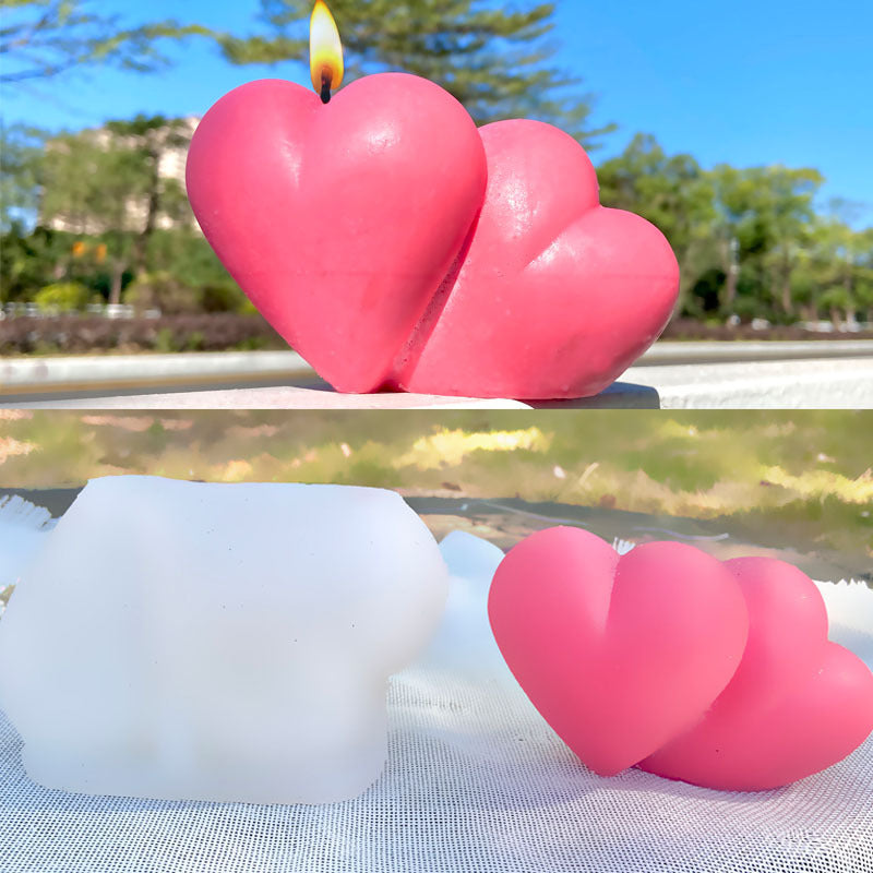 3D Stereo Double Linked Heart Shaped Candle Soap Mould Scented Candle Silicone Mould, Geometric candle molds, Abstract candle molds, DIY candle making molds, Silicone candle molds, Animal candle molds,