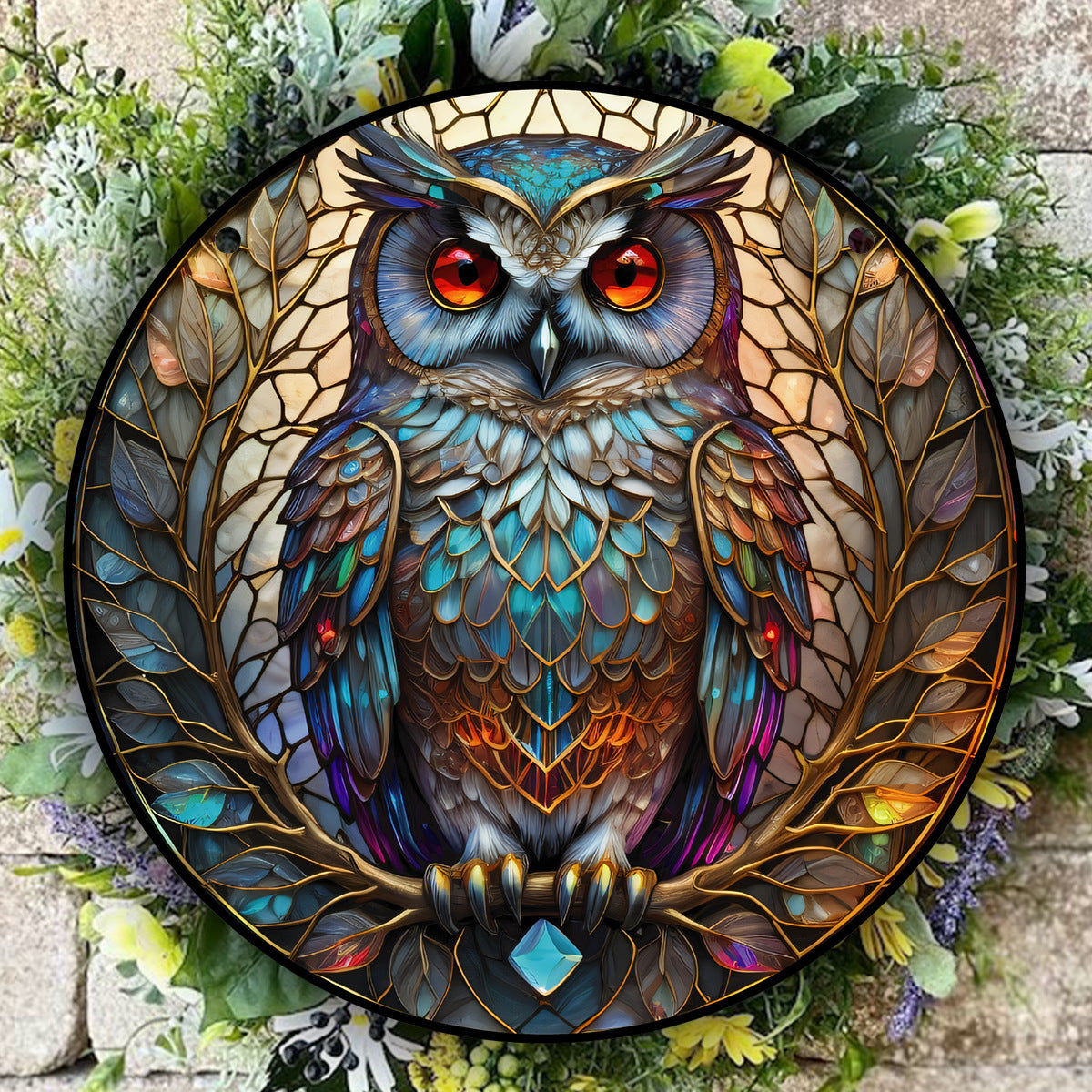 Halloween Owl Round Acrylic Painted Tracery Pendant