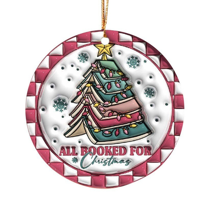 Wooden Hanging Creative Round Christmas Tree Pendant