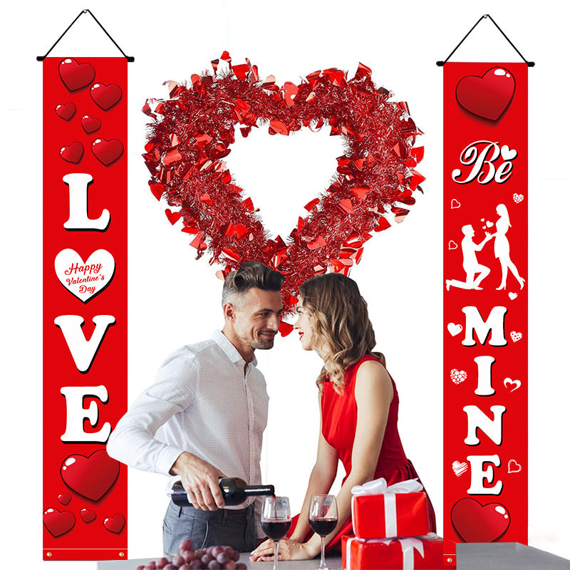 Valentine's Day Couplet Red Couple Clothes Ornament Banner Wedding Hallway Couplet, Valentine's Day decor, Romantic home accents, Heart-themed decorations, Cupid-inspired ornaments, Love-themed party supplies, Red and pink decor, Valentine's Day table settings, Romantic ambiance accessories, Heart-shaped embellishments, Valentine's Day home embellishments