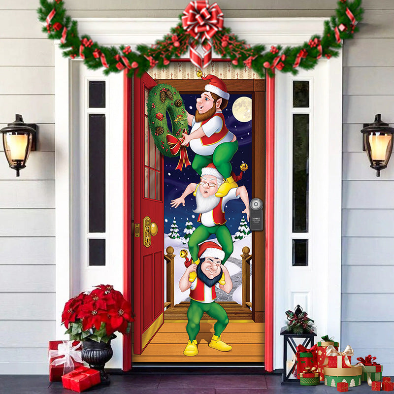 Christmas Forest Background Fabric Door Shelter Door Hanging New Year Party Decoration