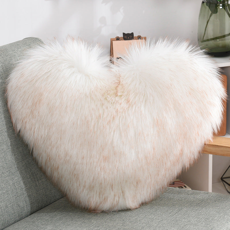 Throw Pillows Heart Shape Long Plush Fluffy Shaggy Cushion