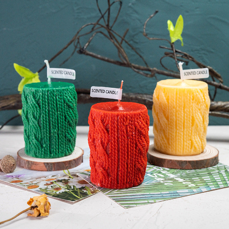 Wool Column Christmas Candle Decoration Ornaments, Christmas Candles, Christmas Colorful Candles, Wool Shaped Candles, Round Candles