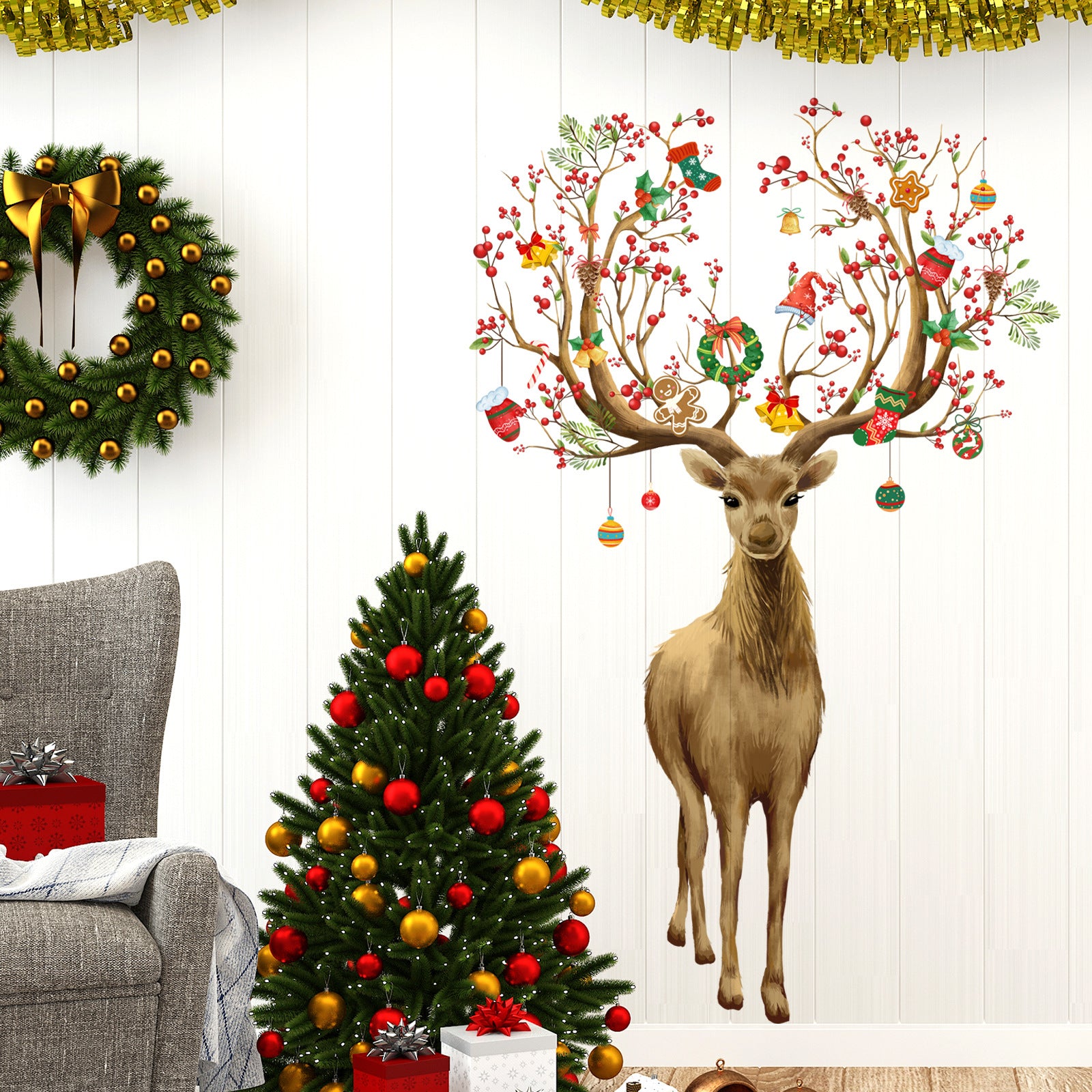 Christmas Living Room And Bedroom Background Decoration Wall Stickers