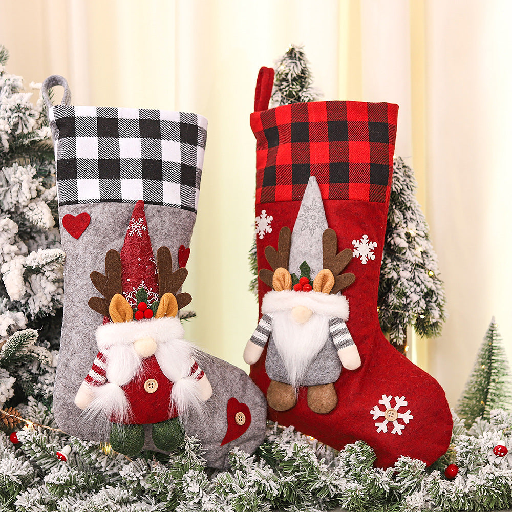 Plaid Three-dimensional Couple Faceless Doll Christmas Stockings Christmas Eve Gift Bag Candy Bag