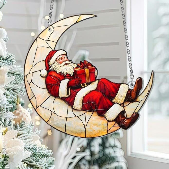 Christmas Ornaments Santa Claus Acrylic Pendant On The Moon