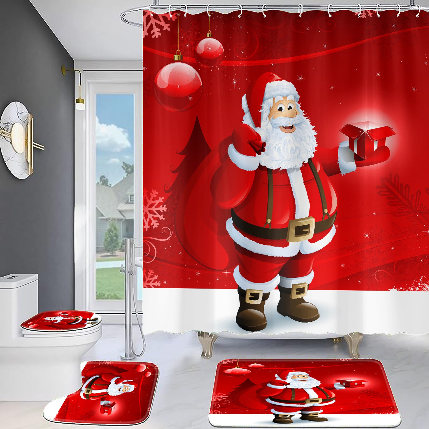Christmas Old Man Digital Full Polyester Toilet Floor Mat, Christmas Decoration Items, Christmas Bathroom Decor, Christmas Toilet mat, Christmas Floor Mat