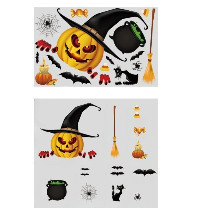 Halloween Glass Show Window Scene Layout Ghost Zombie Pumpkin Spider Static Window Stickers Halloween Party Decoration