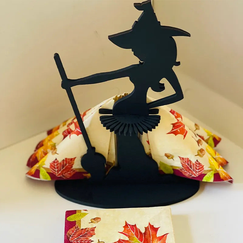 Wooden Halloween Witch Napkin Holder Kitchen Restaurant Decoration