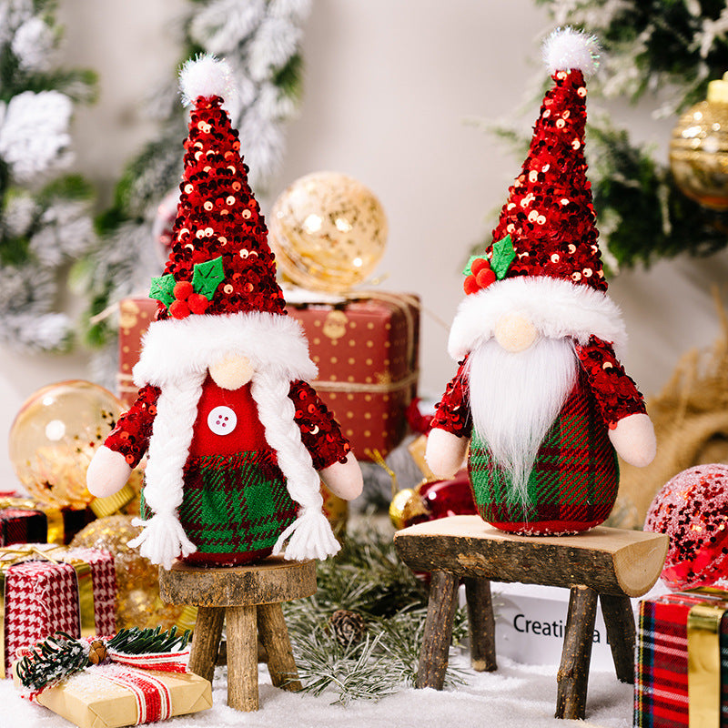 Christmas Decorations Sequin Cap Faceless Doll Ornaments