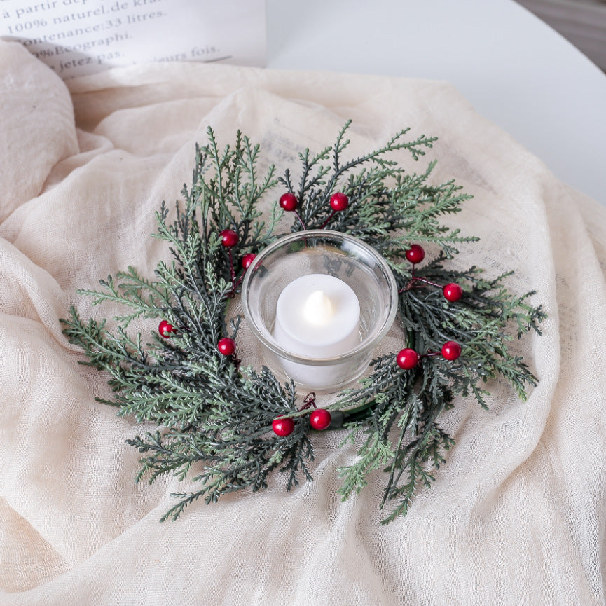 Garland Candlestick Ring Candle Decoration Simulation Pine Needles Circle