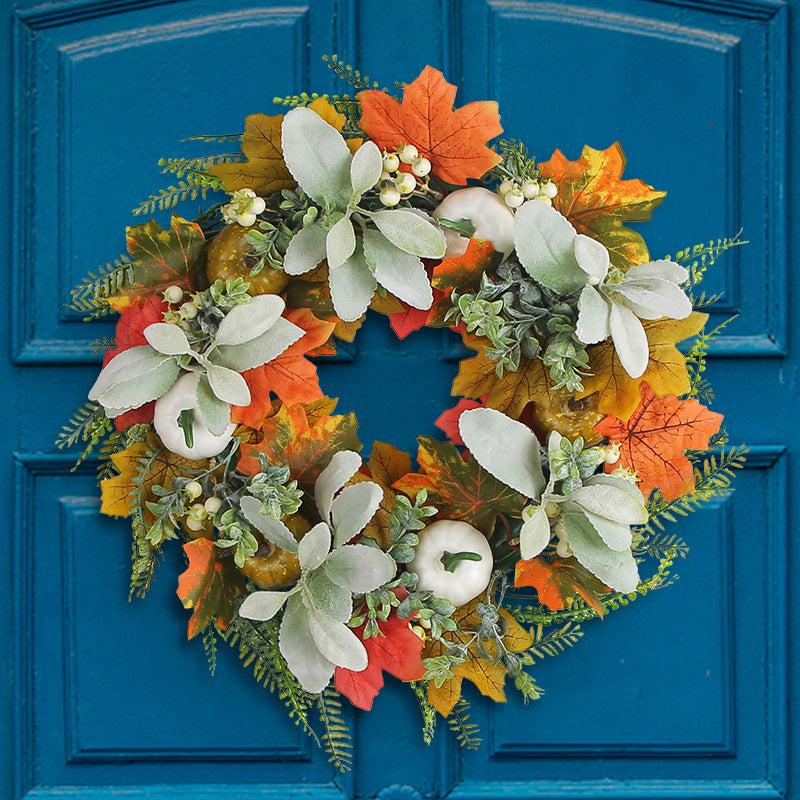 Frost Leaf Pumpkin Autumn Wreath Pendant Door Decoration