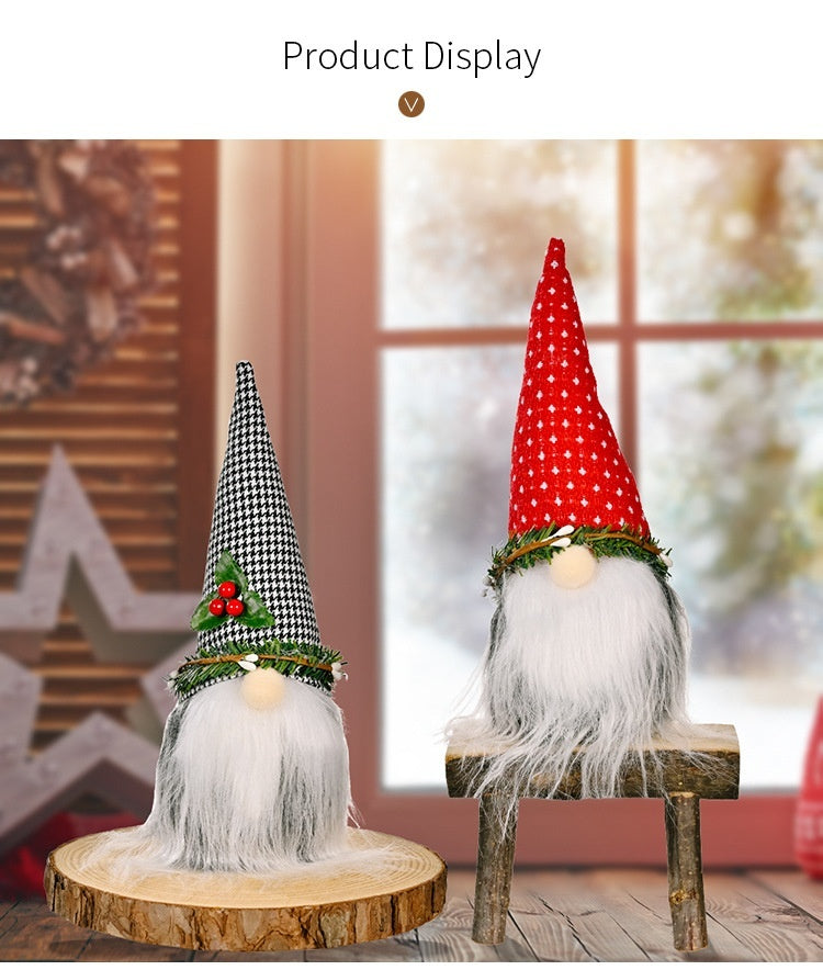 Cross-border New Christmas Decoration Pointed Hat Pine Leaf Head Circumference Rudolf Doll Forest Old Man Faceless Doll