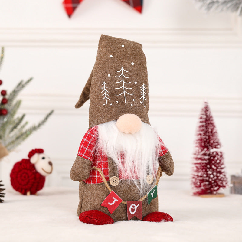 Christmas Decoration Sitting Faceless Doll Plaid Ribbon Hat