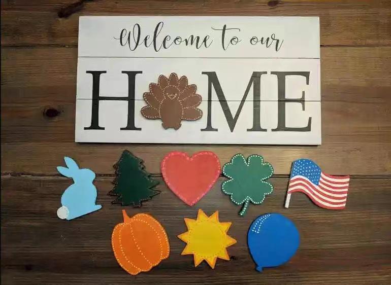 Christmas Wooden Decorative Doorplate Welcome HOME Doorplate Country Scene