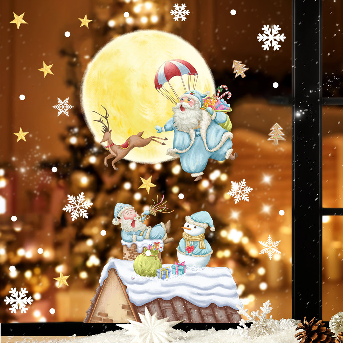 Moon Snowflake Snowman Christmas Wall Sticker