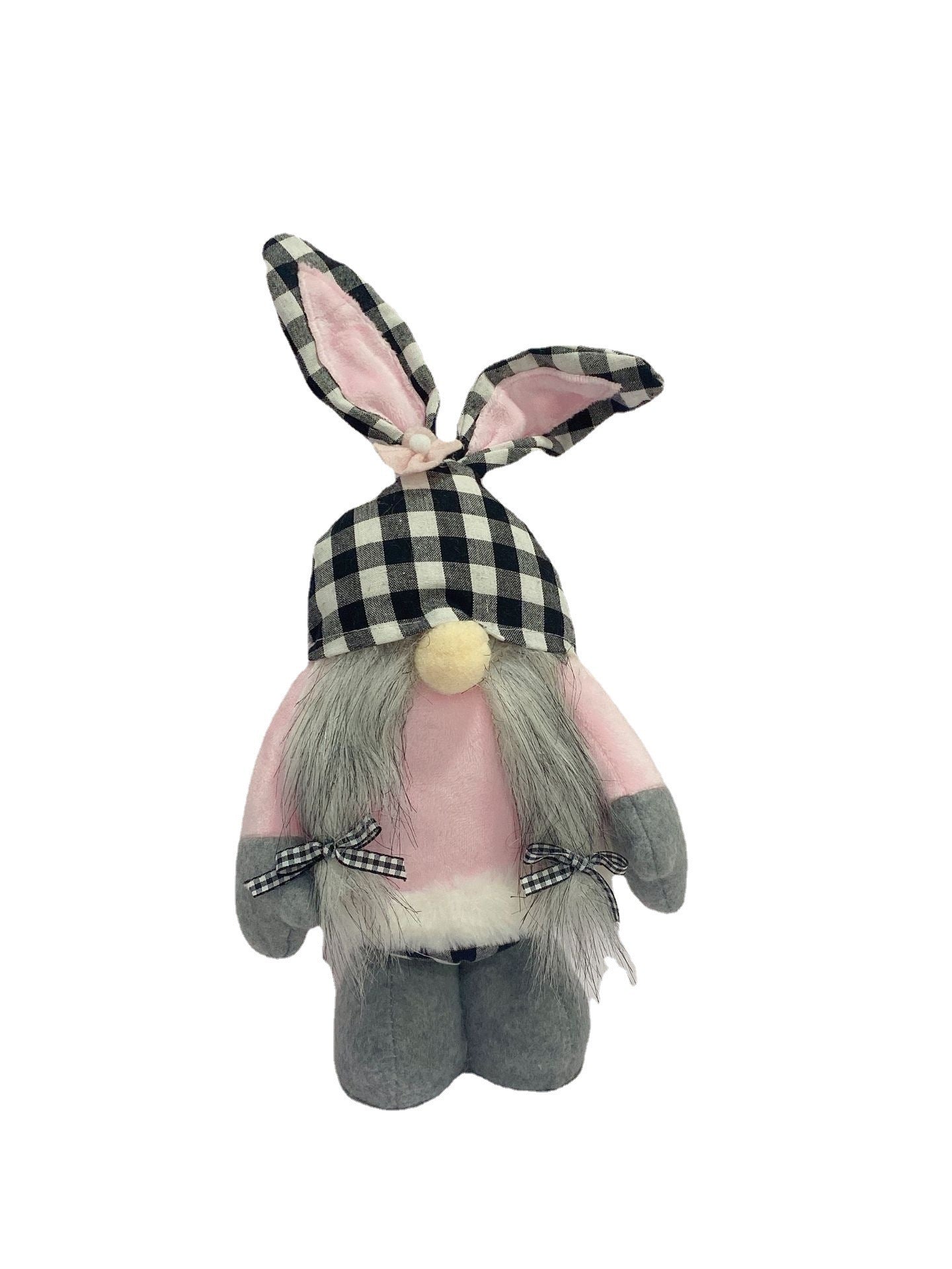 New Easter Rabbit Ear Doll Black And White Plaid Pink Dwarf Doll