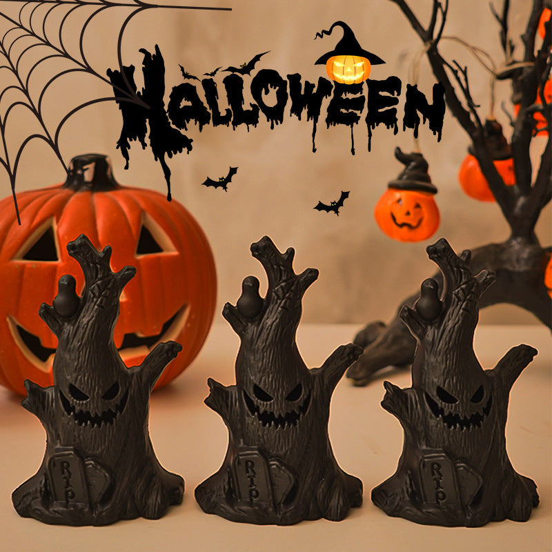 Halloween Decoration Pumpkin Lamp LED Electronic Candle Light Ghost Stump Decoration Grimace Festival Atmosphere Decoration