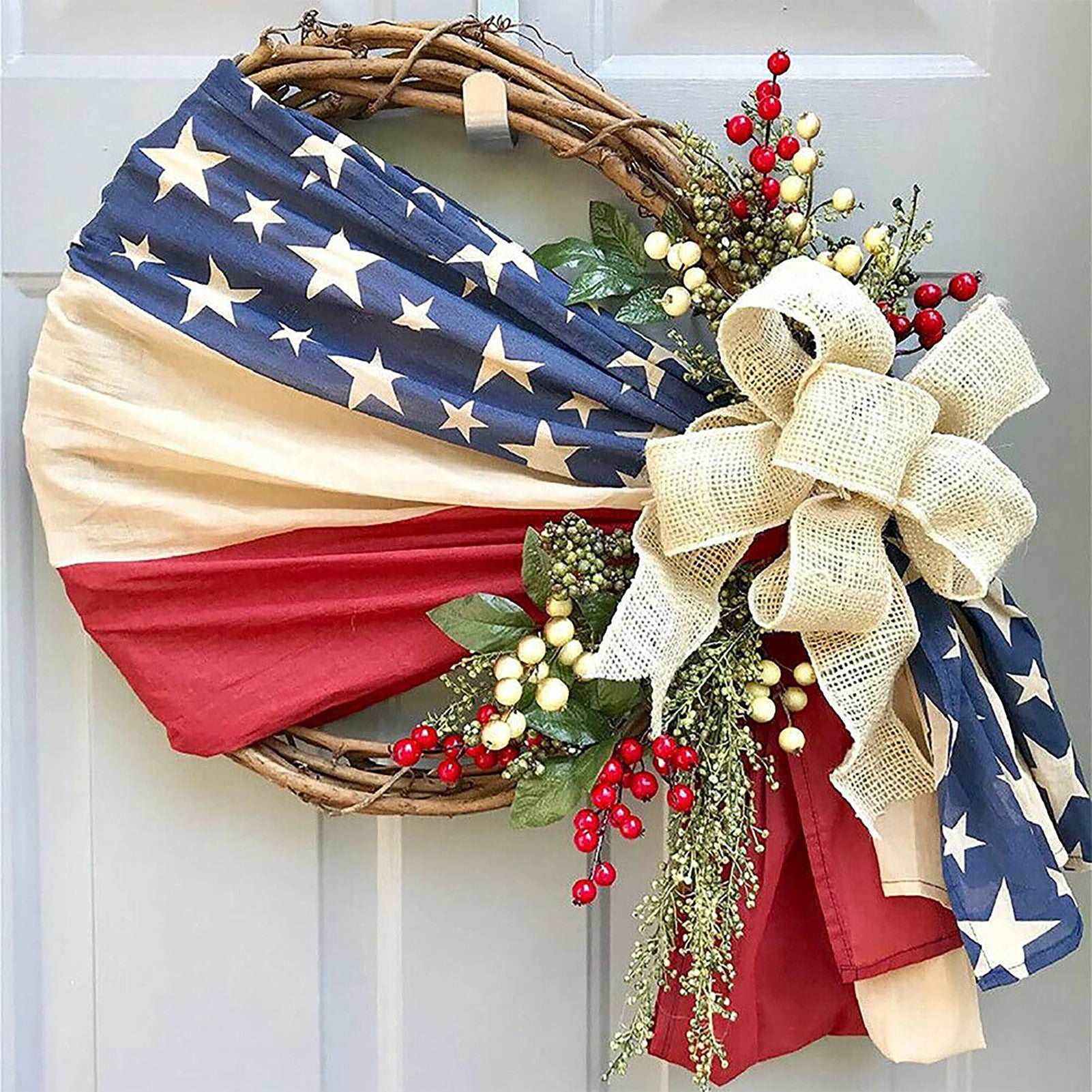 American National Day Independence Rattan Circle Large Floral Wreath, 4th of july decoration, patriotic wreath, decoration item, home decoration items, room decoration items, wall decoration items house decoration items, fourth of july decorations, patriotic decor, center table decoration,