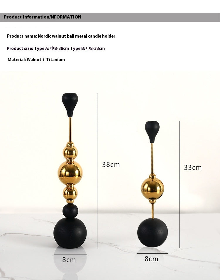 Light Luxury Stainless Steel Candle Table Wooden Ball Metal Candlestick Ornaments