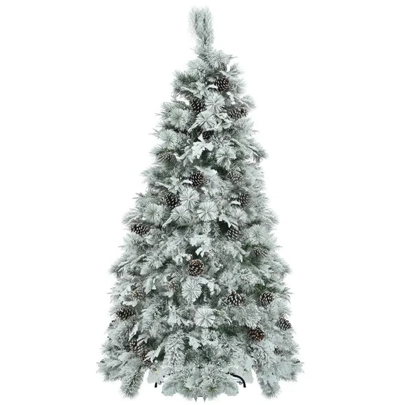 6FT Pre-Lit Spruce Snow Flocked Christmas Tree With Pine Cones, Artificial Xmas Tree With 403 Branch Tips,Mixed PE  PVC Branches, 250 Multi-Color LED Lights, 11 Flashing Modes, Holiday Decor, Christmas tree, Artificial Christmas tree, Real Christmas tree, Miniature Christmas tree, Tabletop Christmas tree, Pre-lit Christmas tree, Flocked Christmas tree, White Christmas tree, Black Christmas tree, Ceramic Christmas tree, Christmas tree topper, Christmas tree skirt, Christmas tree stand, Christmas tree storage