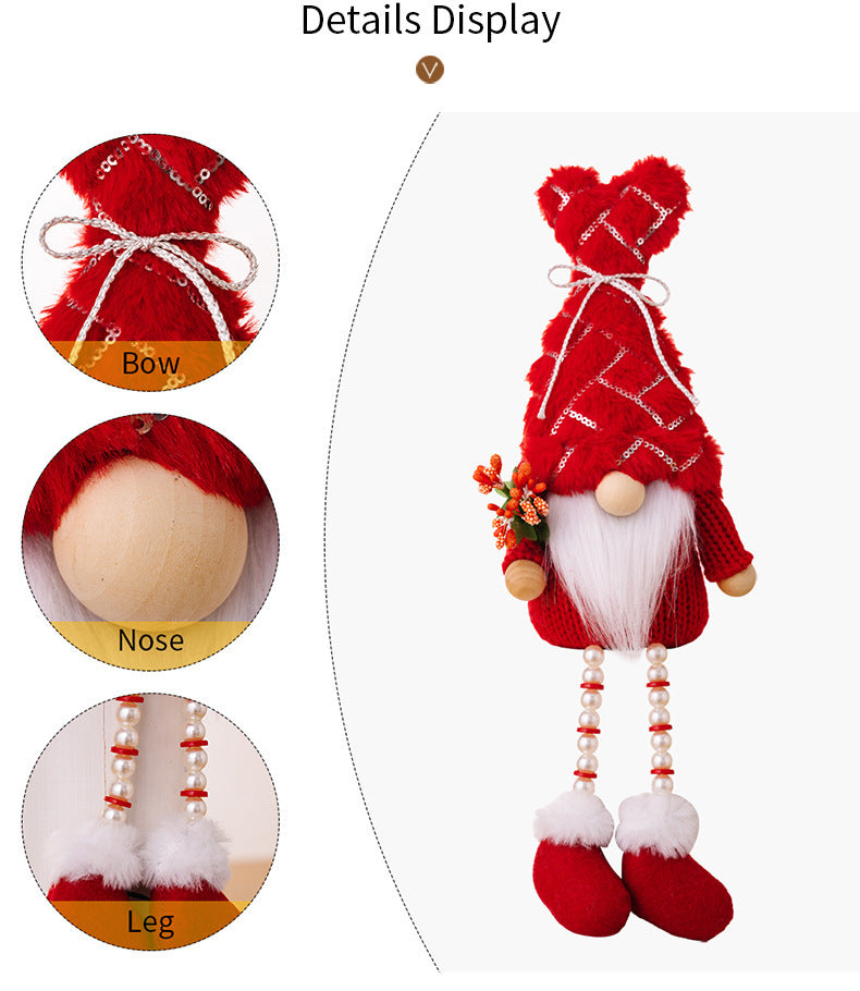 Decorative Sequins Plush Bonnet Valentine's Day Gift Dwarf Doll Pearl Hanging Leg Doll