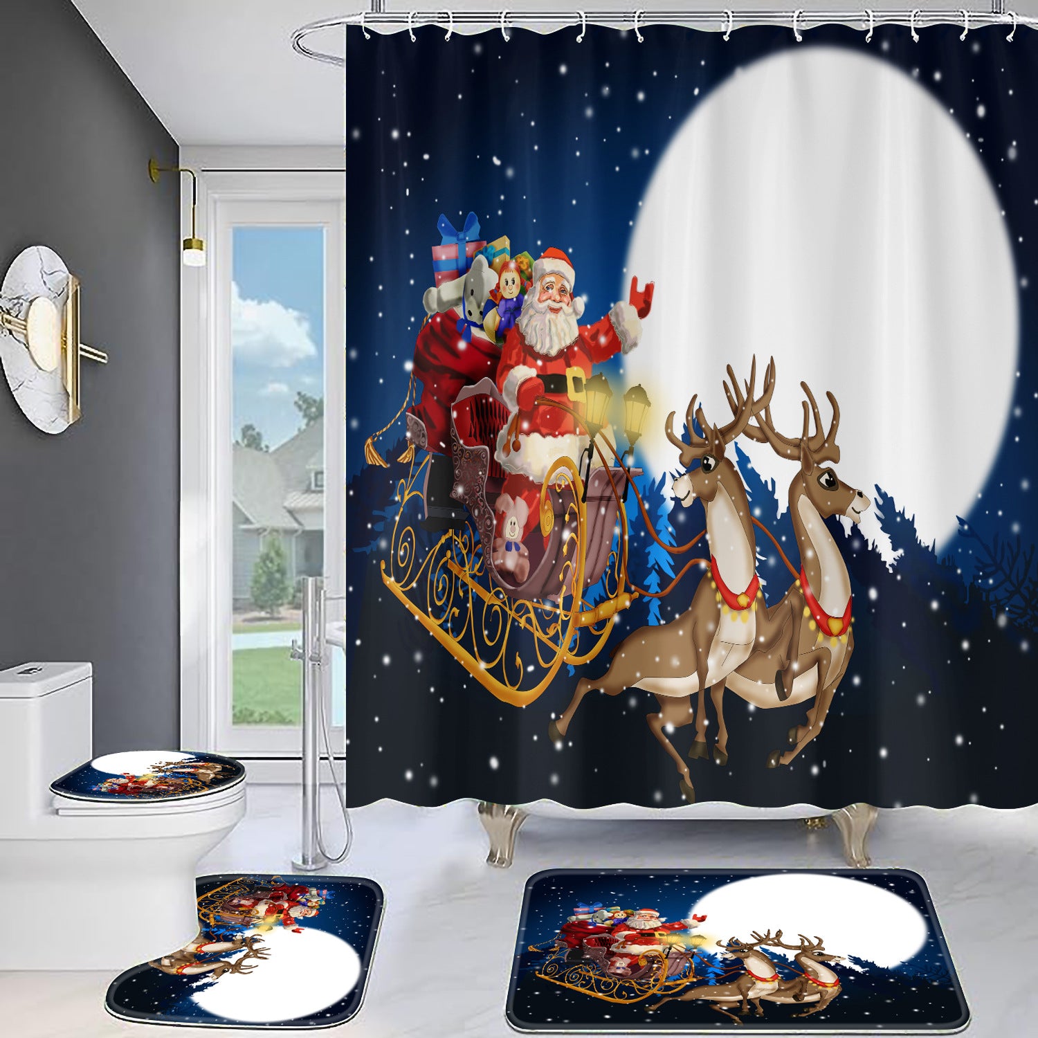 Christmas Old Man Digital Full Polyester Toilet Floor Mat, Christmas Decoration Items, Christmas Bathroom Decor, Christmas Toilet mat, Christmas Floor Mat