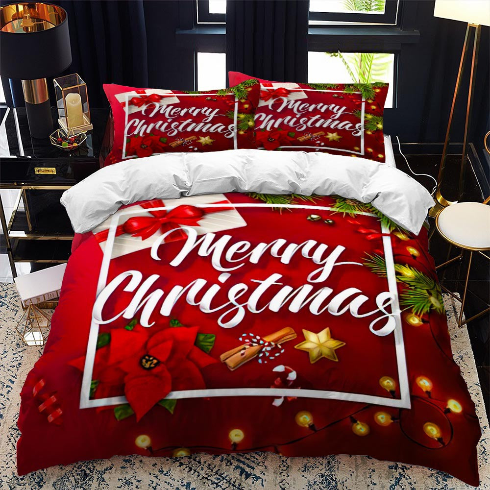 3D Printing Christmas Home Textile Three-piece Bedding, Merry Christmas Bedding, Three-piece suit: Pillow case*2 Quilt cover*1 Two-piece suit: Pillow case*1 Quilt cover*1, Christmas Bedding, 