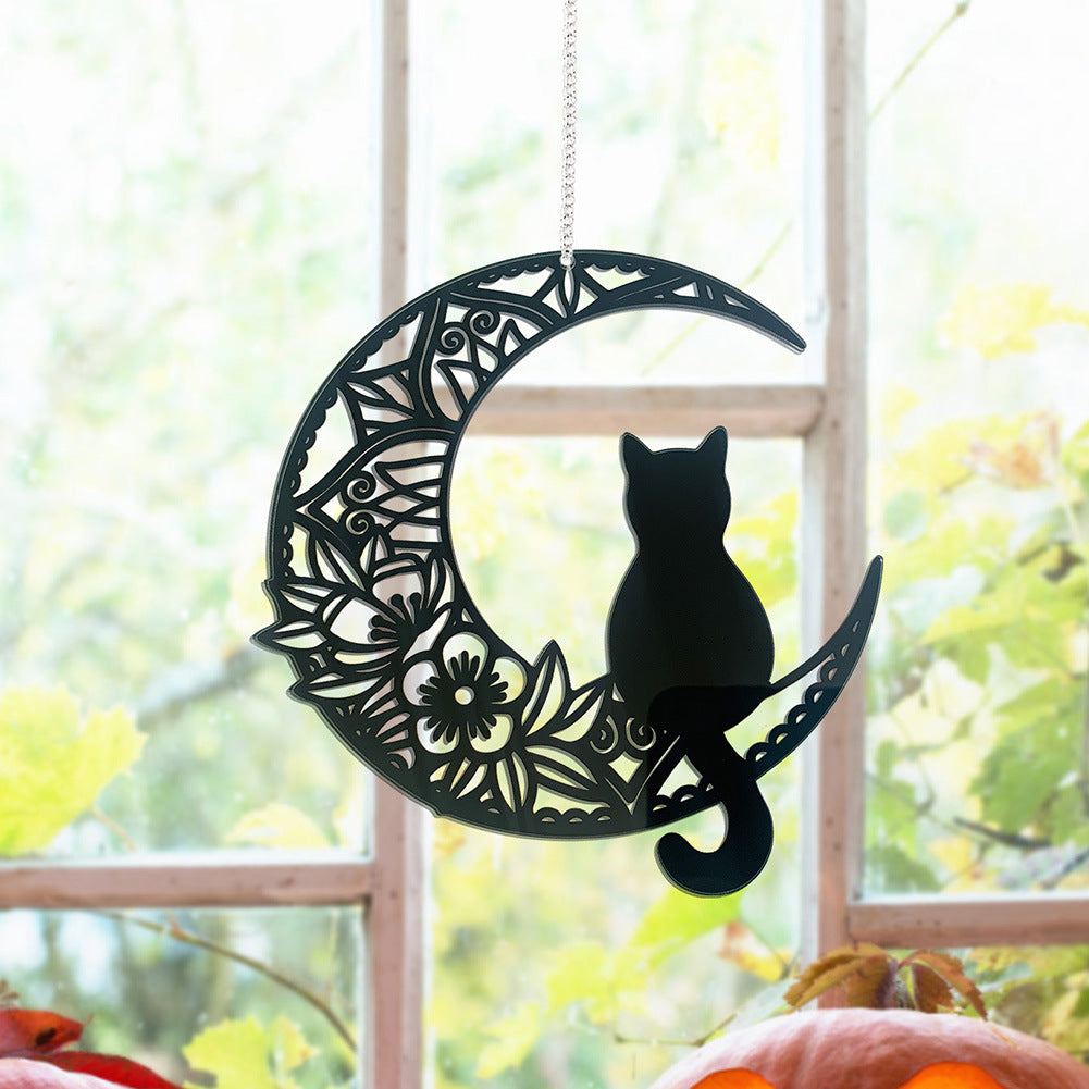 Halloween New Moon Black Cat Series Pendant Home Window Wall Acrylic