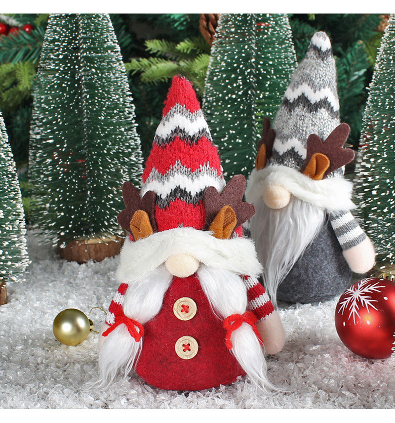 Christmas Deer Gnomes Horn Doll Grey Red High Hat