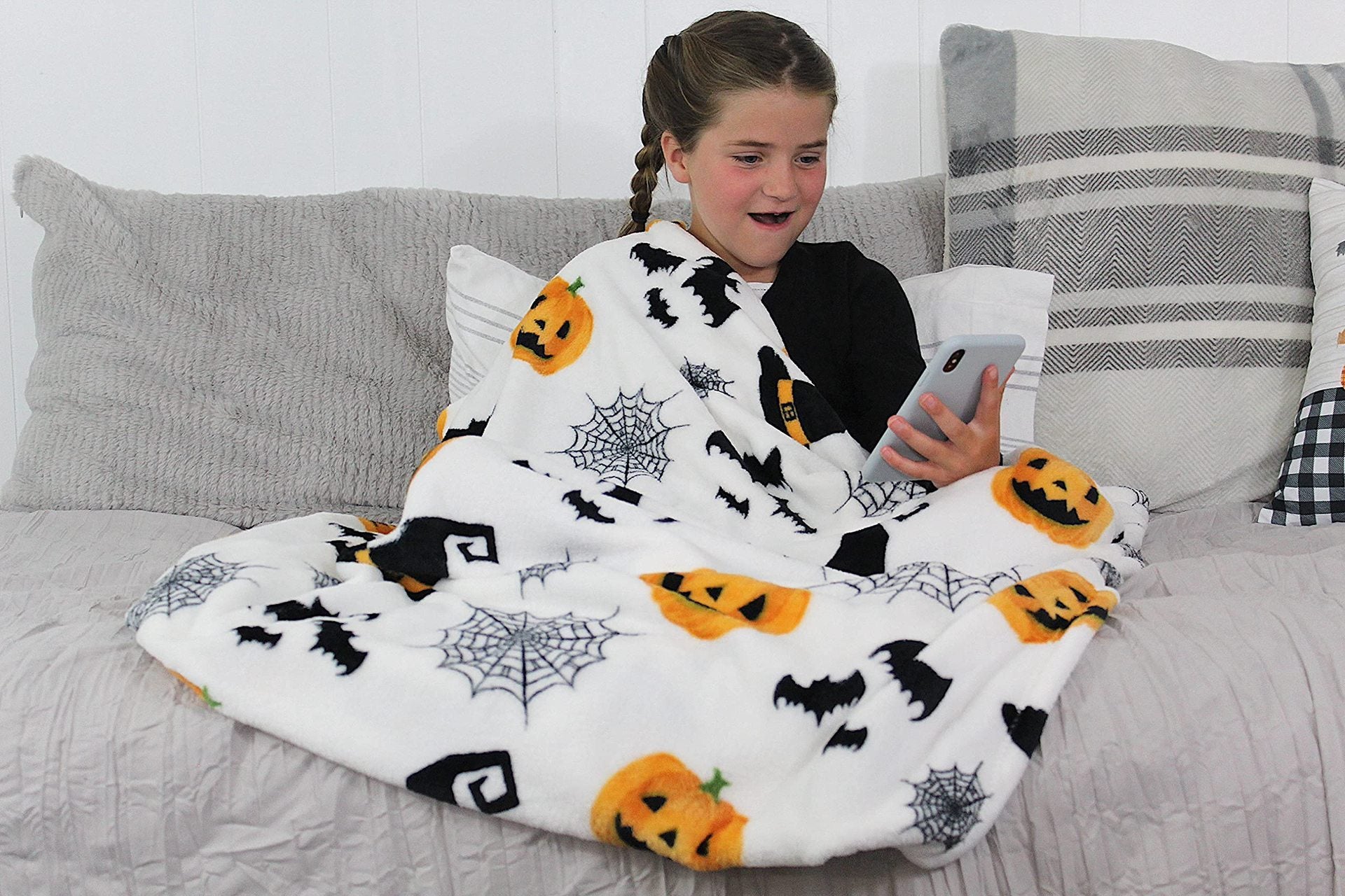 Halloween Pumpkin Bat Holiday Printing Flannel Blanket