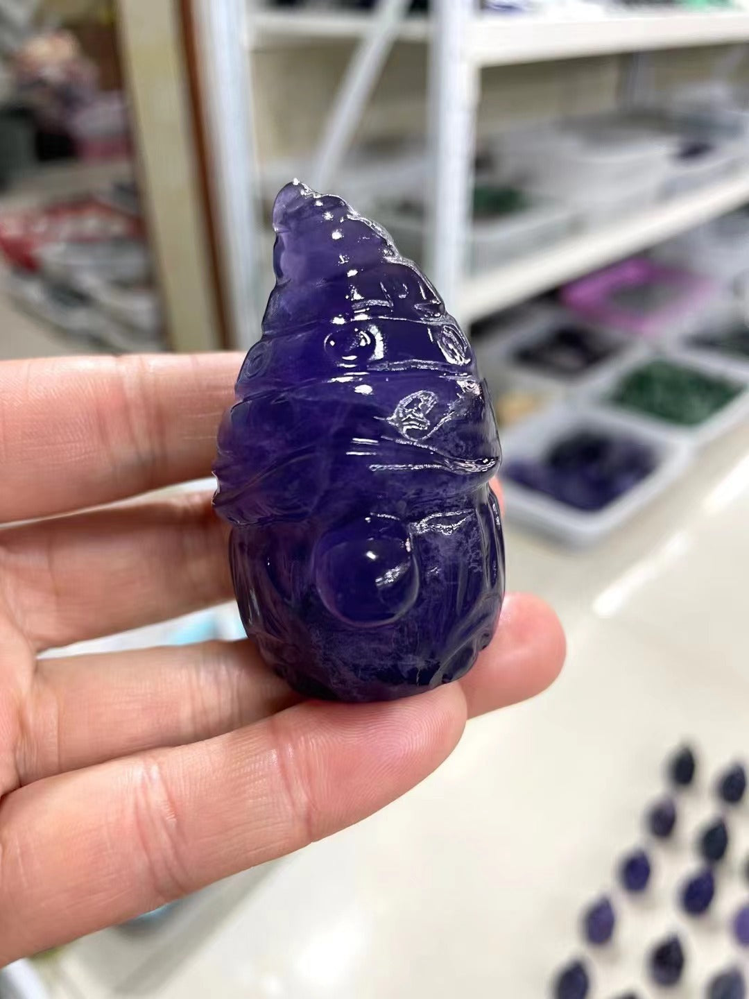 Purple Fluorite Artificial Carving Family Office Decoration