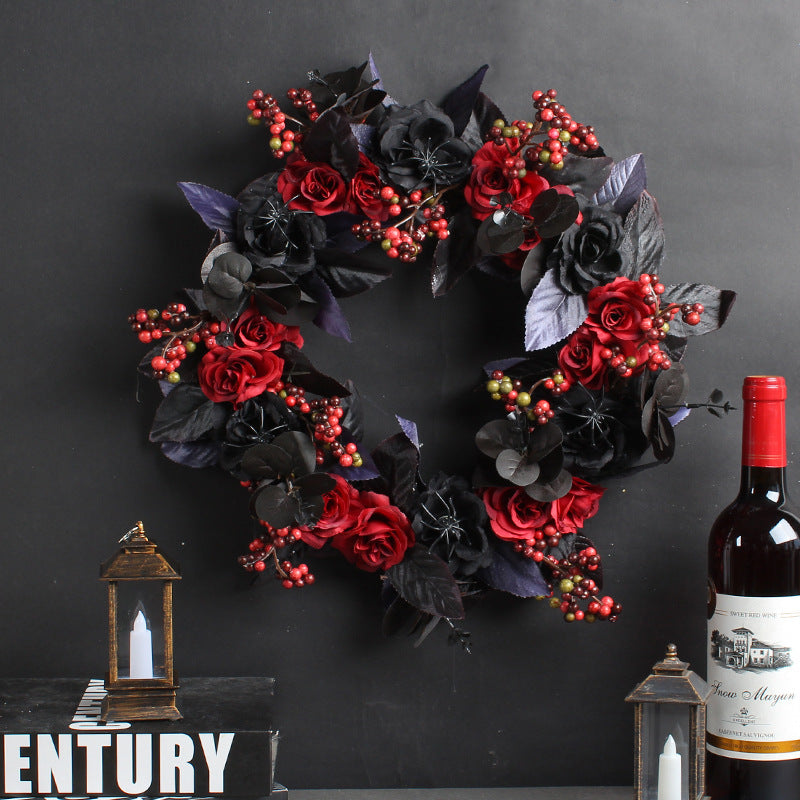 Halloween Black Red Rose Ring Wreath