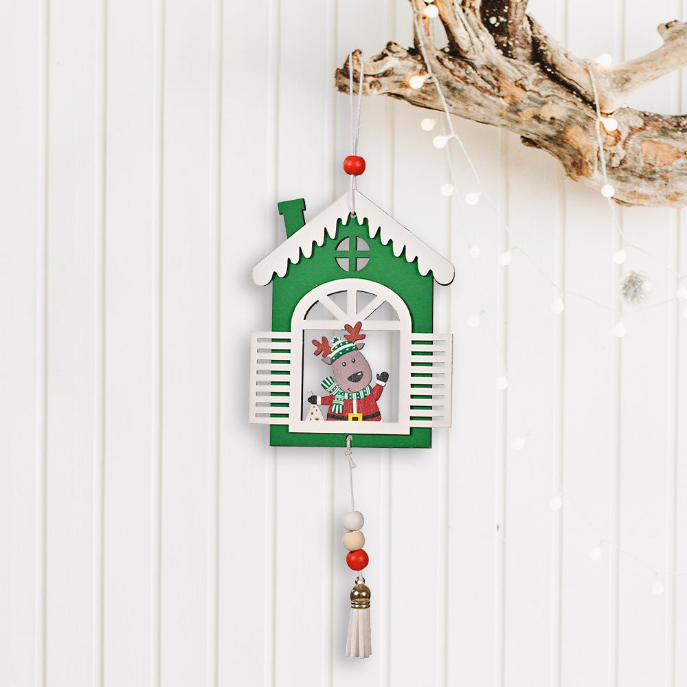 Christmas Decoration Christmas Wooden House Tassel Pendant