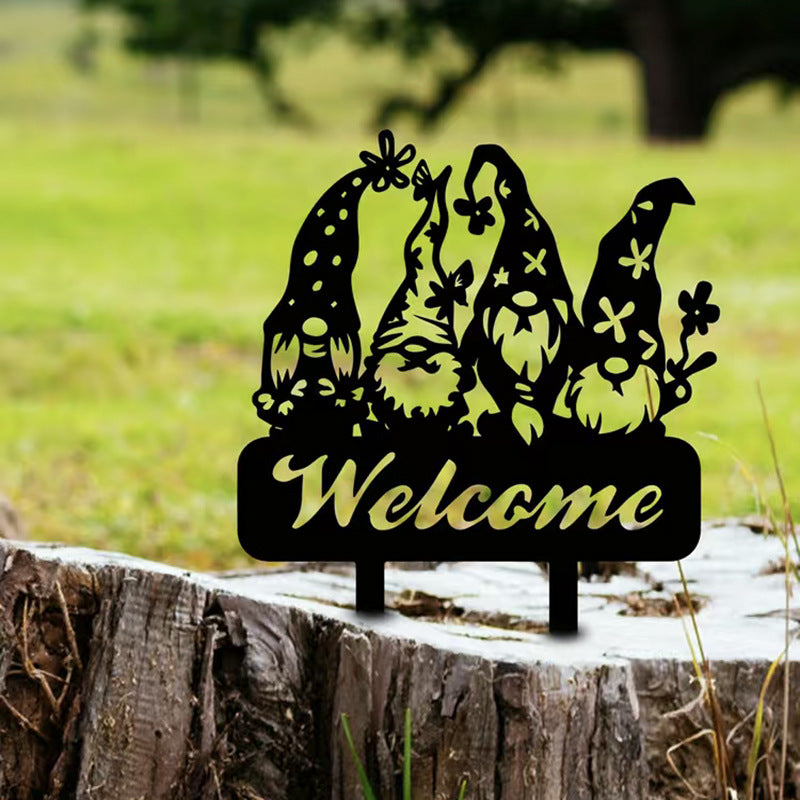 Welcome Decorative Metal Silhouette Art Garden Courtyard Outdoor Grass Crafts Ornaments