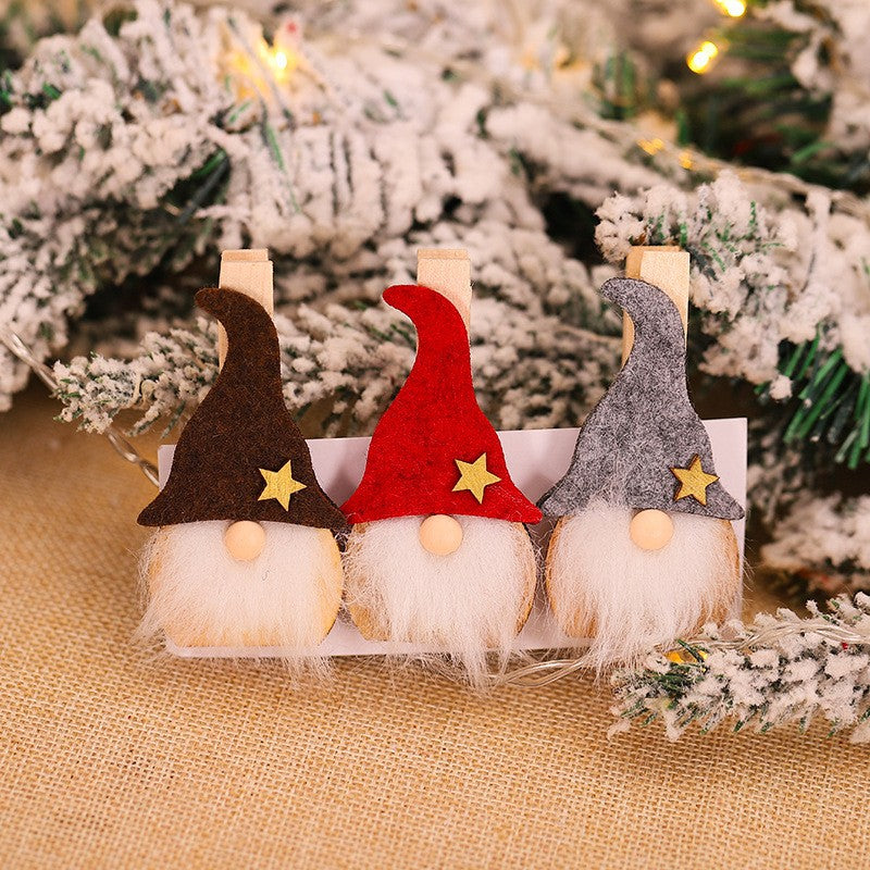 Christmas Decorations Creative Old Man Doll Wooden Clip