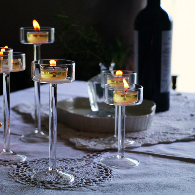 Simple Transparent Crystal High-footed Glass Candle Holder Romantic Table Decoration, Tall Glass Candle Holder, candle holder, candle stick holder, glass candle holder, iron candle holder, wicker candle holder 2 piece set, candle holders, candlesticks, candle sticks, Luxury candles holders, taper candle holders, candlestick holder, Wooden Candlestick Candle Holder, Metal Candle Holders